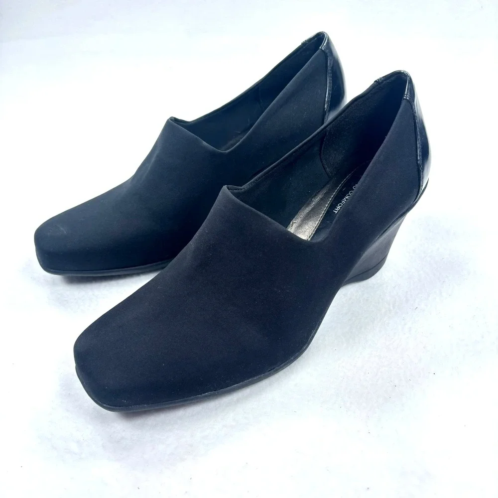 Naturalizer Wedge Shoes Womens 10W Black Square Toe Comfort‎ Office Classic